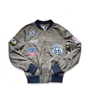 Patchwork Olive Bomber Jacket - Women's